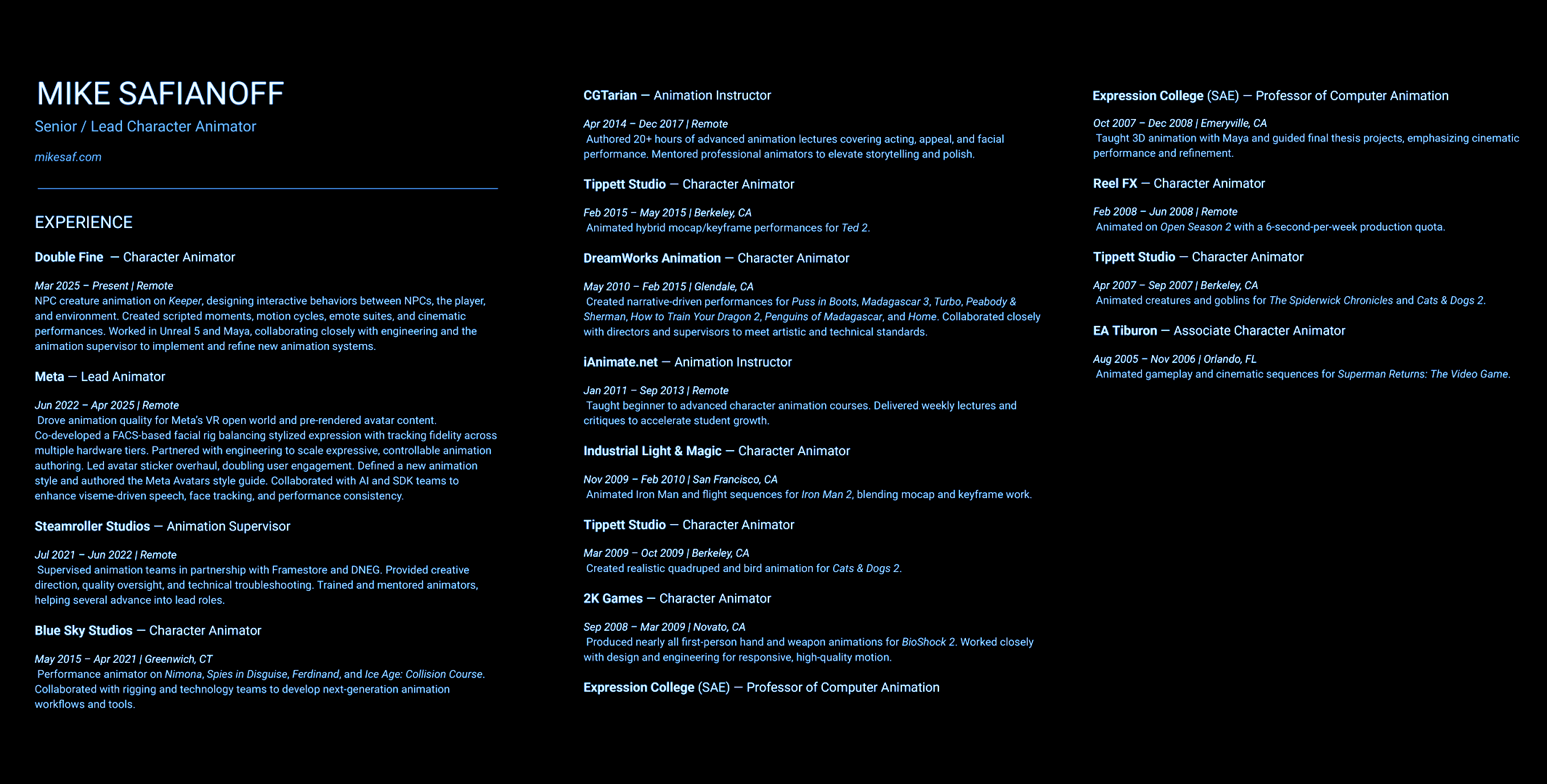 Resume — Mike Safianoff